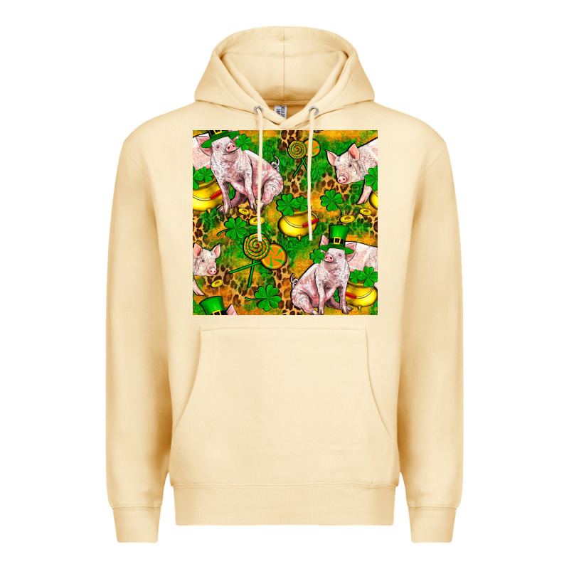 St. Patrick's Day Pig And Candy Pot Of Gold Premium Hoodie by FaDigitalArtStudio | Teevron