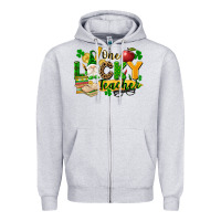 Heather Grey one lucky teacher Zipper Hoodie - FaDigitalArtStudio