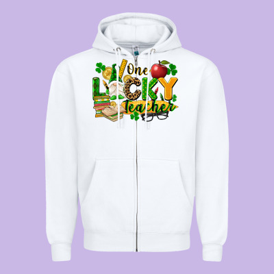One Lucky Teacher Zipper Hoodie Designed By Fadigitalartstudio