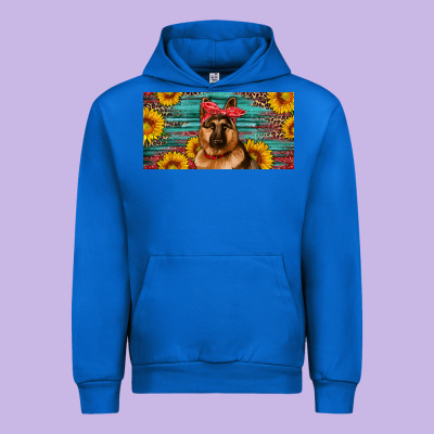 German Shepherd With Sunflowers License Plate Urban Hoodie Designed By Artiststas