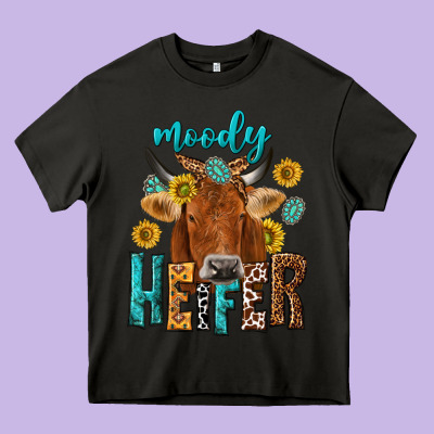 Moody Cow Heavy Core Tee Designed By Nancycooperartshop