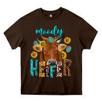 Chocolate Brown moody cow Heavy Core Tee - NancyCooperArtShop
