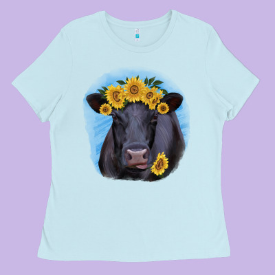 Black Angus With Sunflower Ladies Tee Designed By Jasminsmagicworld