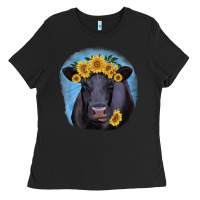 Black Black Angus with Sunflower Ladies Tee - Jasminsmagicworld