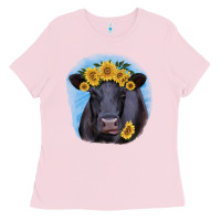 Bubblegum Pink Black Angus with Sunflower Ladies Tee - Jasminsmagicworld