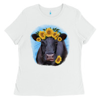 White Black Angus with Sunflower Ladies Tee - Jasminsmagicworld