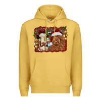 Antique Gold christmas heifer and highland cow with serape background Premium Hoodie - RanaPortraitStore