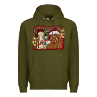 Army Green christmas heifer and highland cow with serape background Premium Hoodie - RanaPortraitStore