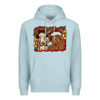 Blue Mist christmas heifer and highland cow with serape background Premium Hoodie - RanaPortraitStore