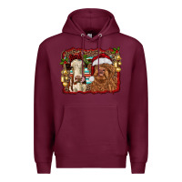 Burgundy christmas heifer and highland cow with serape background Premium Hoodie - RanaPortraitStore