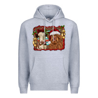 Heather Grey christmas heifer and highland cow with serape background Premium Hoodie - RanaPortraitStore