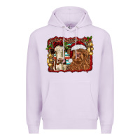 Lilac christmas heifer and highland cow with serape background Premium Hoodie - RanaPortraitStore