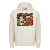 Oatmeal Heather christmas heifer and highland cow with serape background Premium Hoodie - RanaPortraitStore
