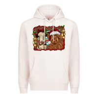Pale Pink christmas heifer and highland cow with serape background Premium Hoodie - RanaPortraitStore