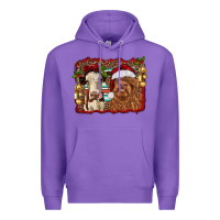 Purple christmas heifer and highland cow with serape background Premium Hoodie - RanaPortraitStore
