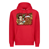 Red christmas heifer and highland cow with serape background Premium Hoodie - RanaPortraitStore
