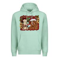 Seafoam christmas heifer and highland cow with serape background Premium Hoodie - RanaPortraitStore