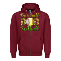 Burgundy Baseball Dad Softball Zipper Hoodie - BundleAndBundleShop
