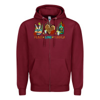 Burgundy Peace Love Tequila Zipper Hoodie - BundleAndBundleShop