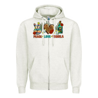 Oatmeal Heather Peace Love Tequila Zipper Hoodie - BundleAndBundleShop
