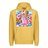 Antique Gold unicorn coffe cup and star with rainbow seamless pattern bbs Premium Hoodie - BundleAndBundleShop