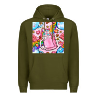 Army Green unicorn coffe cup and star with rainbow seamless pattern bbs Premium Hoodie - BundleAndBundleShop