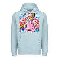 Blue Mist unicorn coffe cup and star with rainbow seamless pattern bbs Premium Hoodie - BundleAndBundleShop