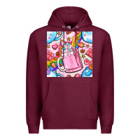 Burgundy unicorn coffe cup and star with rainbow seamless pattern bbs Premium Hoodie - BundleAndBundleShop