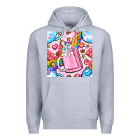 Heather Grey unicorn coffe cup and star with rainbow seamless pattern bbs Premium Hoodie - BundleAndBundleShop