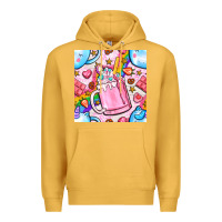 Mustard unicorn coffe cup and star with rainbow seamless pattern bbs Premium Hoodie - BundleAndBundleShop