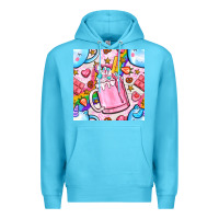 Ocean Blue unicorn coffe cup and star with rainbow seamless pattern bbs Premium Hoodie - BundleAndBundleShop