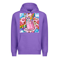 Purple unicorn coffe cup and star with rainbow seamless pattern bbs Premium Hoodie - BundleAndBundleShop