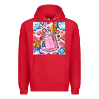 Red unicorn coffe cup and star with rainbow seamless pattern bbs Premium Hoodie - BundleAndBundleShop