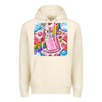 Tofu unicorn coffe cup and star with rainbow seamless pattern bbs Premium Hoodie - BundleAndBundleShop