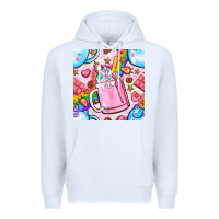 White unicorn coffe cup and star with rainbow seamless pattern bbs Premium Hoodie - BundleAndBundleShop