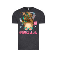 Vintage Black blonde messy bun nurse life Vintage Tee - RanaPortraitStore