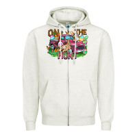 Oatmeal Heather on the hunt truck Zipper Hoodie - FaDigitalArtStudio