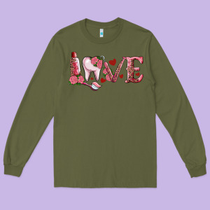 Valentines Day Dental Love Long Sleeve Tee Designed By Ranaportraitstore