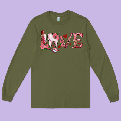 Valentines Day Dental Love Long Sleeve Tee Designed By Ranaportraitstore