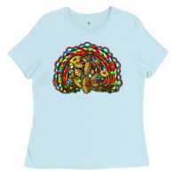Baby Blue christmas rainbow with leopard cactus Ladies Tee - RanaPortraitStore