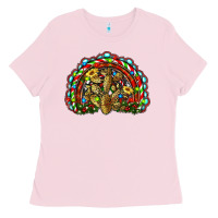 Bubblegum Pink christmas rainbow with leopard cactus Ladies Tee - RanaPortraitStore
