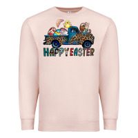 Pale Pink Happy Easter truck Premium Sweatshirt - CowhideDigitalArt