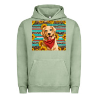 Pigment Oil Green golden retriever with sunflowers Urban Hoodie - Artiststas