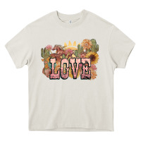 Cream love horse western floral Heavy Core Tee - NancyCooperArtShop