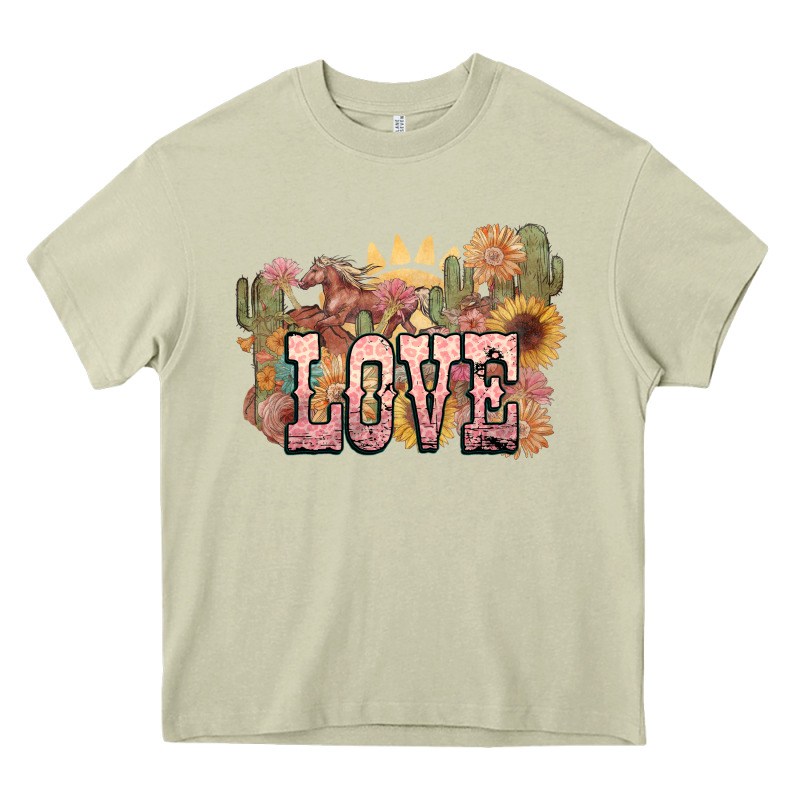 Love Horse Western Floral Heavy Core Tee by NancyCooperArtShop | Teevron