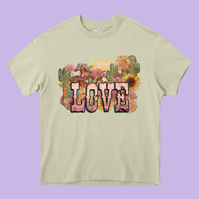 Love Horse Western Floral Heavy Core Tee Designed By Nancycooperartshop