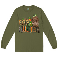 Army Green Egg hunter with rabbit Easter Day Long Sleeve Tee - HowdyJamesFarm