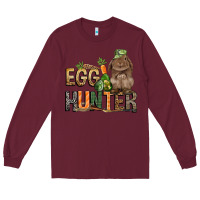 Burgundy Egg hunter with rabbit Easter Day Long Sleeve Tee - HowdyJamesFarm
