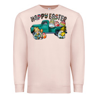 Pale Pink Happy Easter truck Premium Sweatshirt - CowhideDigitalArt