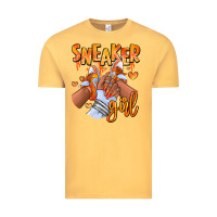 Vintage Mustard orange galaxy sneaker girl afro woman Vintage Tee - RanaPortraitStore